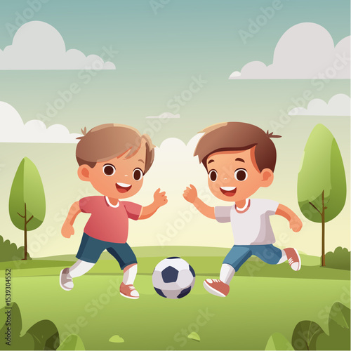 Vector Images of Summer Fun Activities:  Little Boys Playing Kickball 24