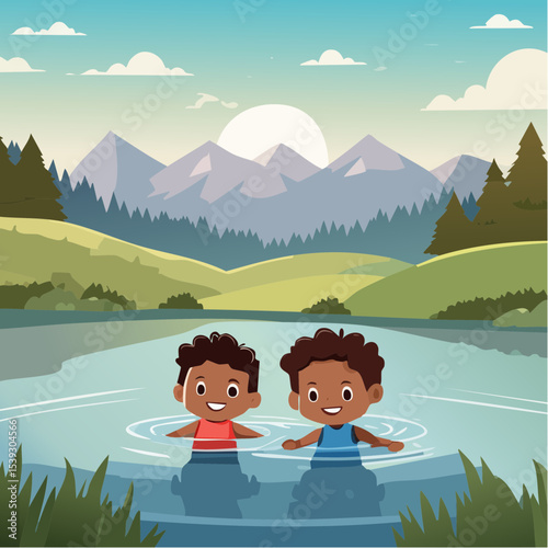 Vector Images of Summer Fun Activities:  Little Boys Swimming 29