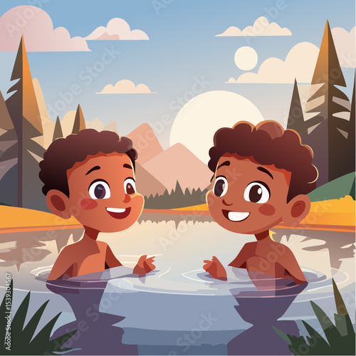 Vector Images of Summer Fun Activities:  Little Boys Swimming 26