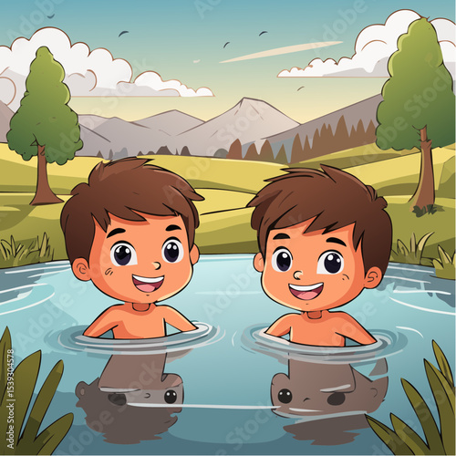 Vector Images of Summer Fun Activities:  Little Boys Swimming 31