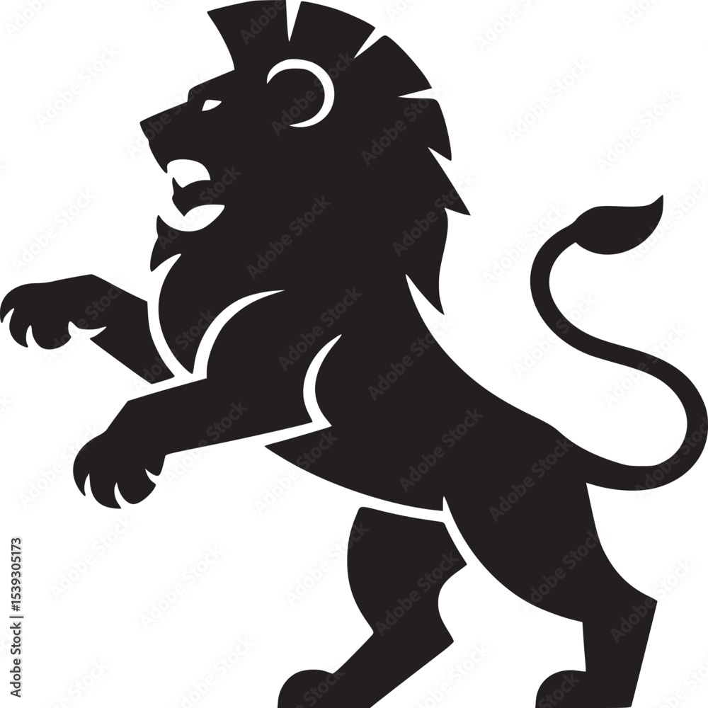 Obraz premium A black lion standing on its hind legs with its mouth open on a light beige colored background image