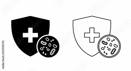 This high-quality vector image features two minimalist solid black silhouettes on a white background, with fine details, no shadows, and a flat, two-dimensional appearance.