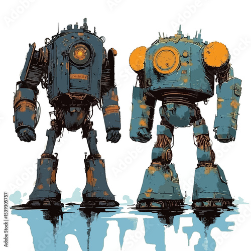 Giant robot isolated white background 