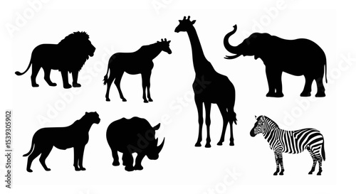 Majestic African Wildlife Silhouettes Lion Giraffe Elephant Zebra Rhino Cheetah Collection