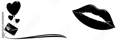 Silhouette of letter paper and lips for international kissing day