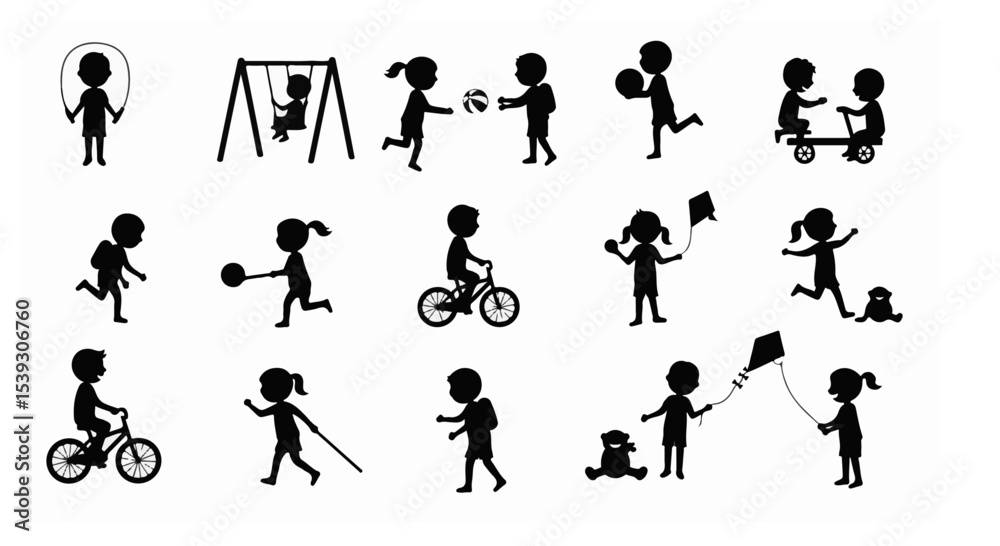 Fototapeta premium Silhouettes of Children Playing Outdoors Enjoying Active Games and Recreation Fun