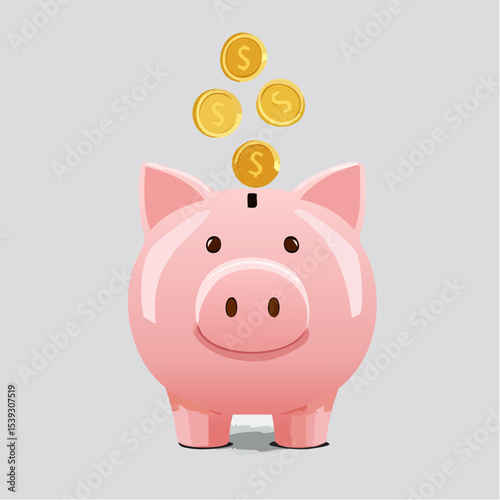 A clean piggy bank vector with coins dropping in, symbolizing saving money and financial awareness.