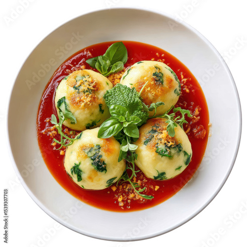 Light and Pillowy Ricotta Gnudi Served in San Marzano Tomato Sauce with Fresh Basil and Parmigiano