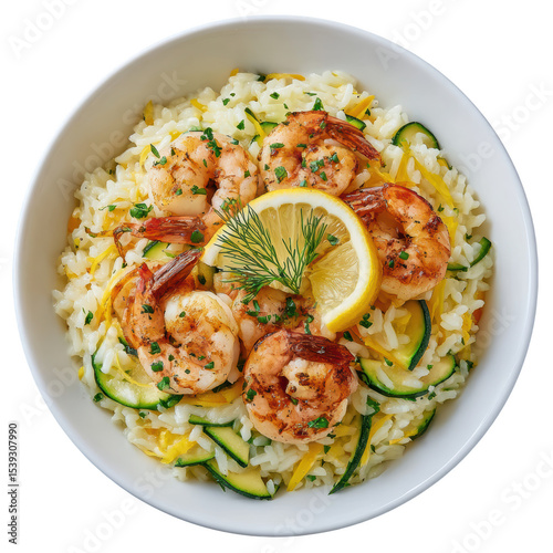 Creamy Shrimp Risotto with Zucchini and Fresh Herbs in a Beautiful Bowl