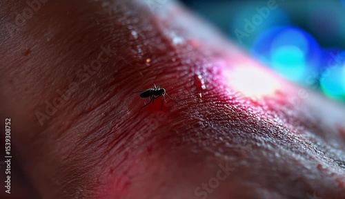 Mosquito Bite Close-up A Macro Shot of an Insect on Skin