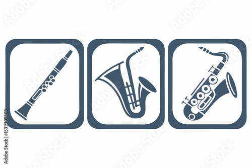 Clarinet alto saxophone and tenor saxophone icons