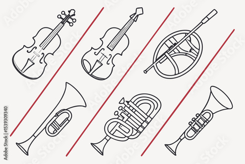 String and brass instruments line art