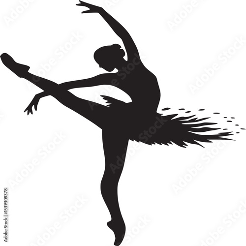 Silhouette of a ballerina in a tutu performing an arabesque against a light background art piece