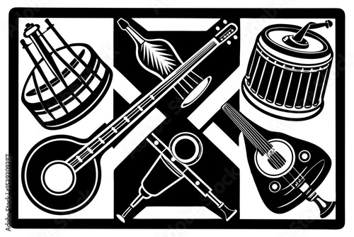 A collection of traditional musical instruments