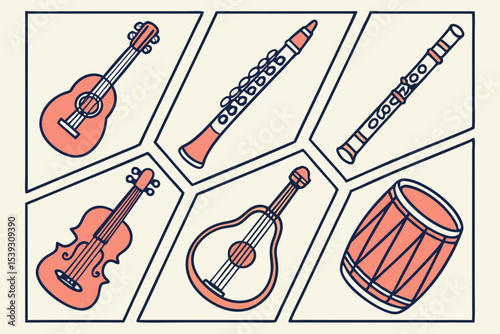 Collection of diverse musical instruments