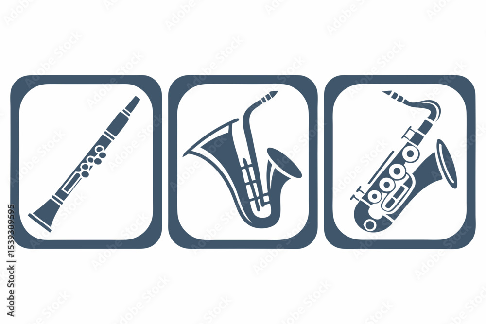 Clarinet alto saxophone and tenor saxophone icons