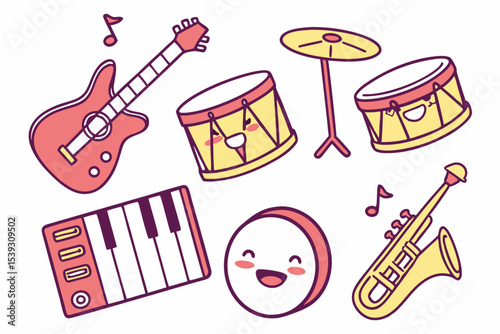 Cute cartoon musical instruments illustration