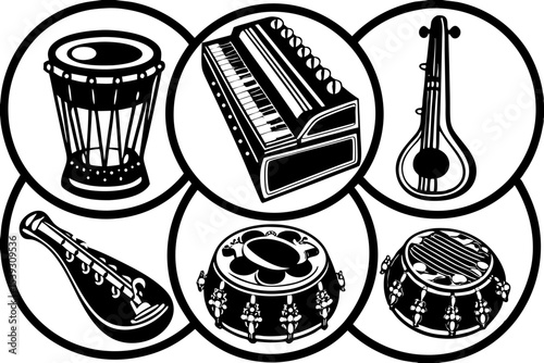 Collection of traditional indian musical instruments