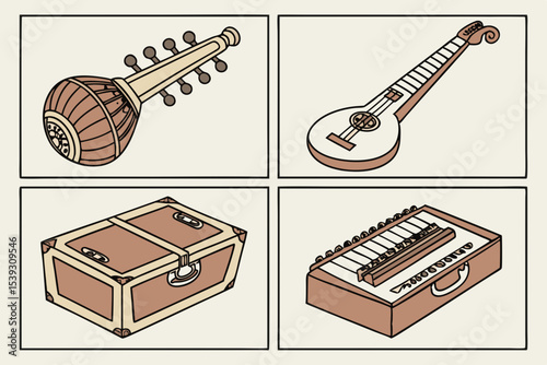 Illustrations of traditional indian musical instruments