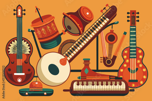 A vibrant collection of indian classical instruments