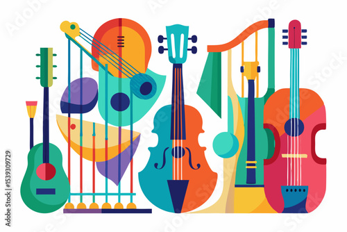 Vibrant abstract illustration of musical instruments