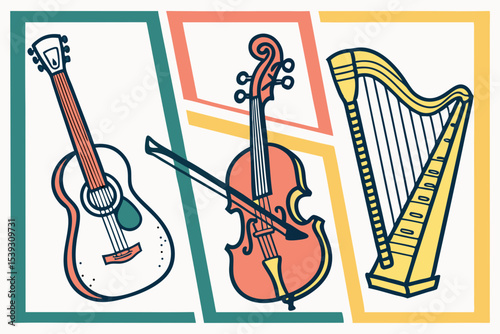 Stringed instruments guitar violin and harp