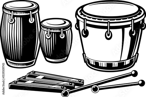 Congas tumbadora and g iro percussion instruments