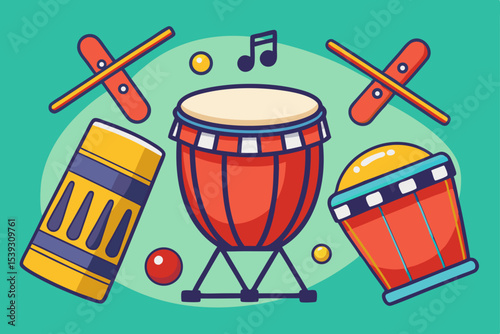 Vibrant illustration of percussion instruments