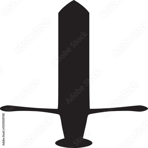 A simple black sword with a rounded pommel and crossguard on a plain white background image view