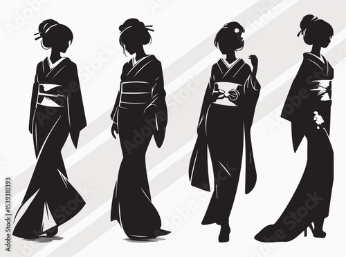 Wallpaper Mural Graceful Japanese Silhouette of Woman Holding a Traditional Umbrella in Flowing Attire Torontodigital.ca