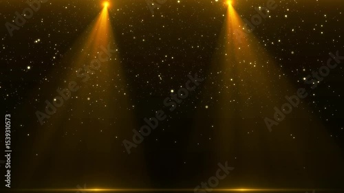 4K 3D Award party stage golden stage glitter animation. stars, lights and particles. Luxury gold light streak. Particle, luxury awards ceremony background, Oscar awards performance. 3D Illustration