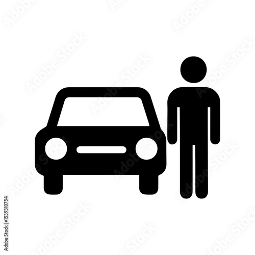 Pick up drop off icon car with passenger beside transparent background
