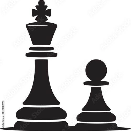 Black chess king and pawn pieces isolated on a white background in a simple graphic style image