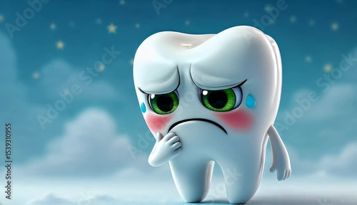 Sad Toothy Night A 3D Render of a Depressed Cartoon Tooth