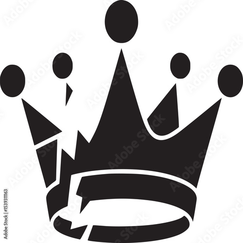 A black silhouette of a damaged crown with five points on a white background in a simple style