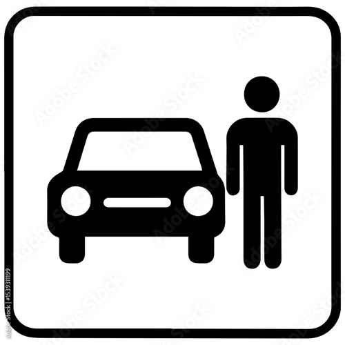 Pick up drop off icon car with passenger beside transparent background
