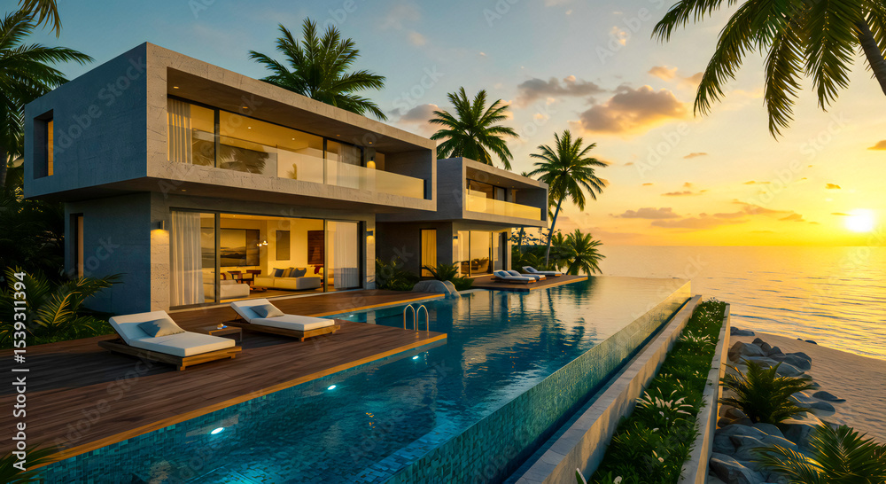 Fototapeta premium Luxury Tropical Villa with Infinity Poo