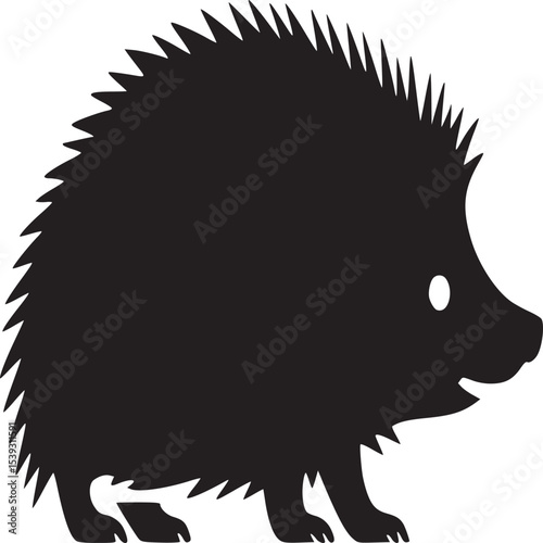 A black silhouette of a hedgehog with visible spikes against a light beige background image art