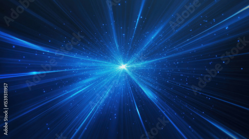 Bright blue radial light pulses spread outward with sparkling particles, creating dynamic and energetic cosmic effect photo