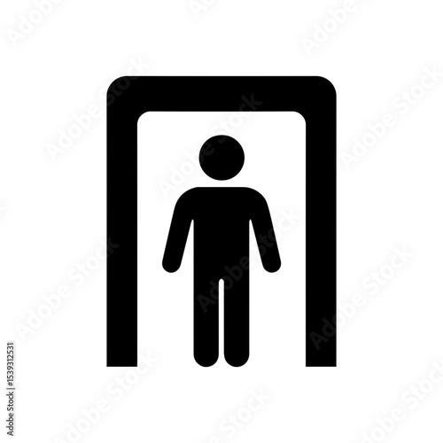 Metal detector icon with human silhouette for security screening at airports and public venues with transparent background
