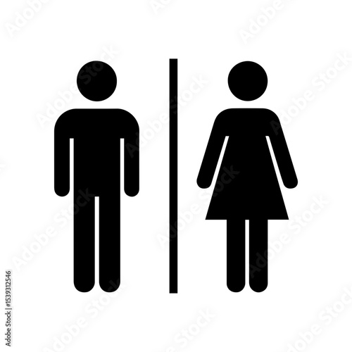 Restroom icon with male and female symbols for public toilet facilities signage and bathroom identification with transparent background
