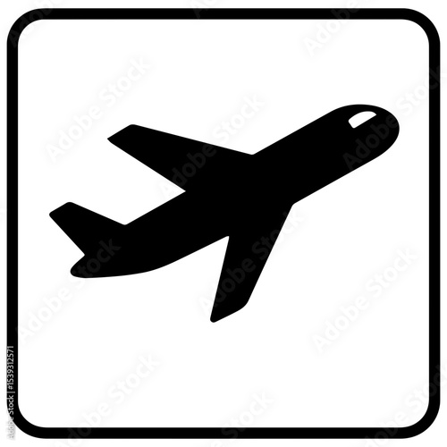 Airplane in flight icon showing commercial aircraft flying in sky with wings extended and streamlined body transparent background
