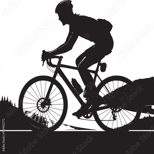 Silhouette of a cyclist riding a bicycle with a water bottle against a sunset background image art