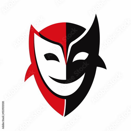 Abstract red and black comedy tragedy mask