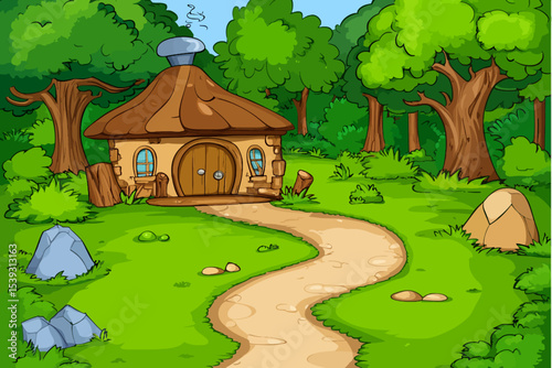 house in the forest landscape 