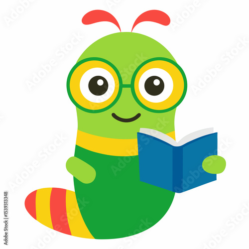 Adorable bookworm character illustration