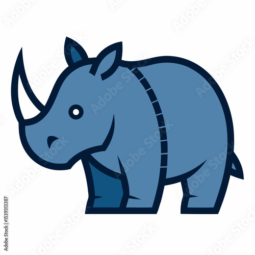 Cartoon rhino illustration blue outline