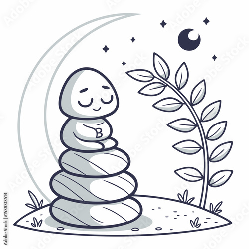 Serene moonlit meditation a cute character s peaceful night