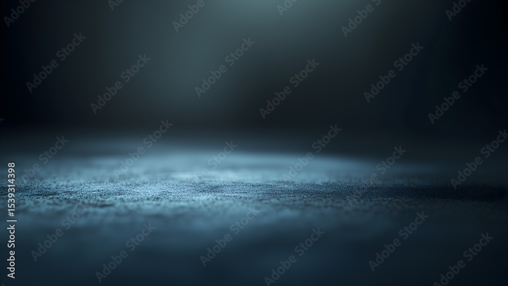 Obraz premium Moody Blue Gradient Surface – Dimly Lit Textured Background with Soft Overhead Light and Atmospheric Shadows in an empty space.
