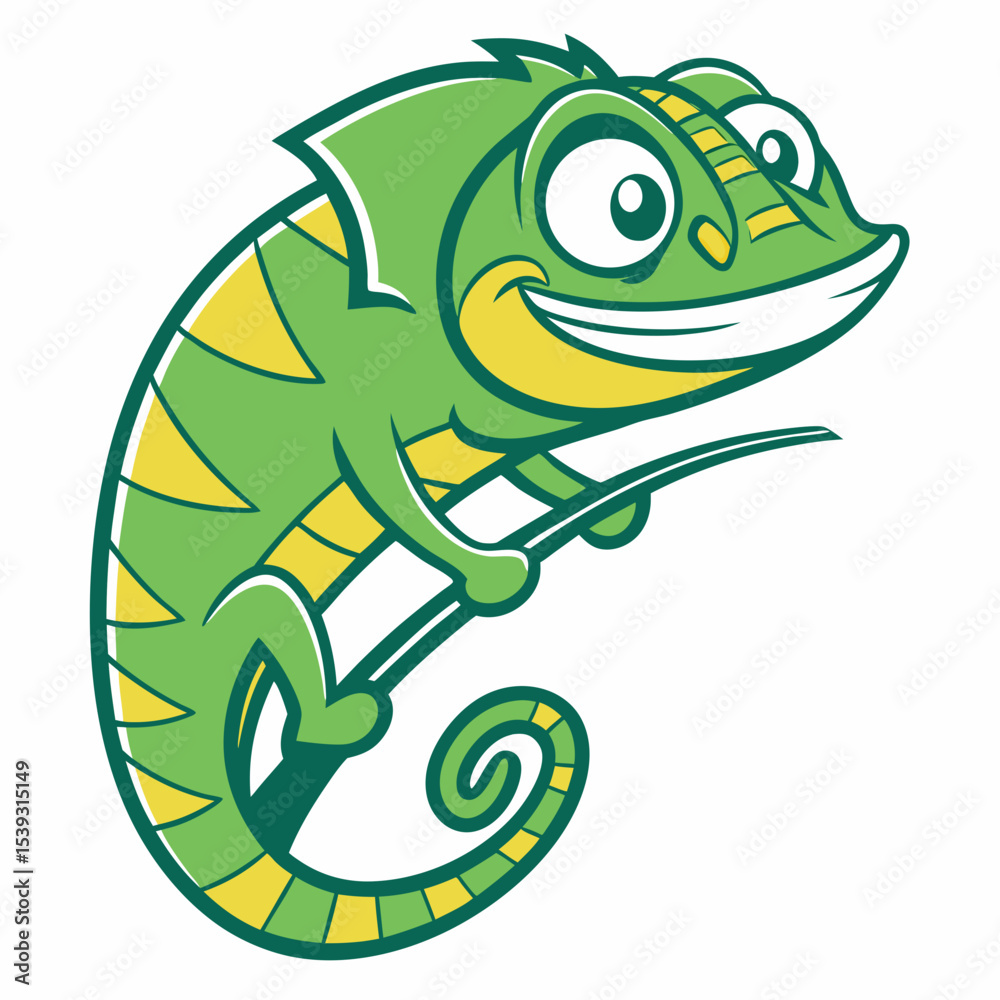 Obraz premium Happy cartoon chameleon on branch illustration